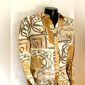 J. McLaughlin VINTAGE silk blended blouse EQUINE print size: SMALL